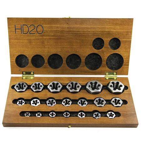 Drillco 20PC HEX RETHREADING DIE SET NC & NF CARBON STEEL 3350C20